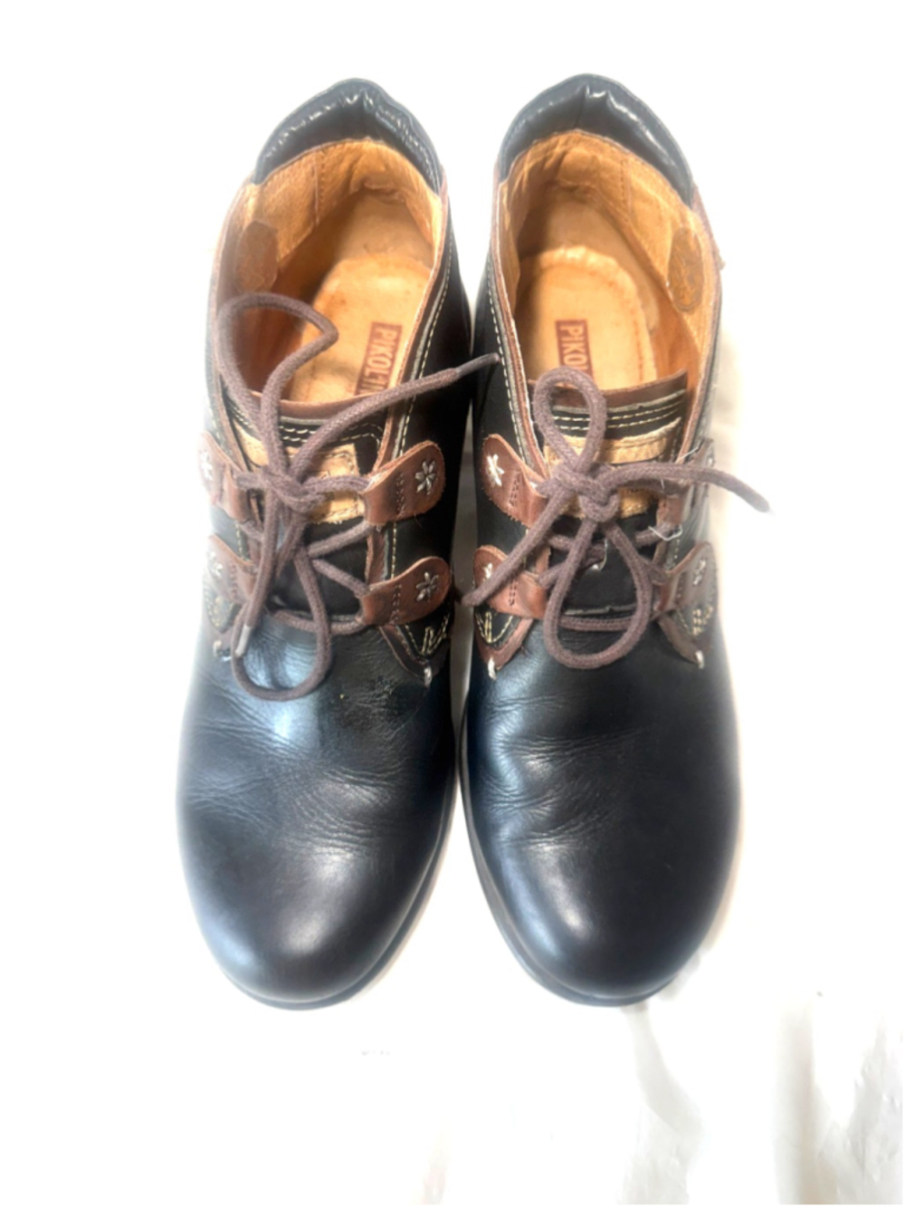 Pikolinos Le Mans BLACK Leather Block Heel Ankle Boots Size EU 38 US 7.5 - Picture 1 of 12